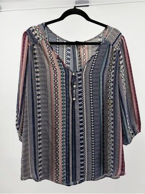 Vintage Star Scene Los Angeles Top Red/Blue/Cream Stripe, V-Neck, Women's Sz 1X